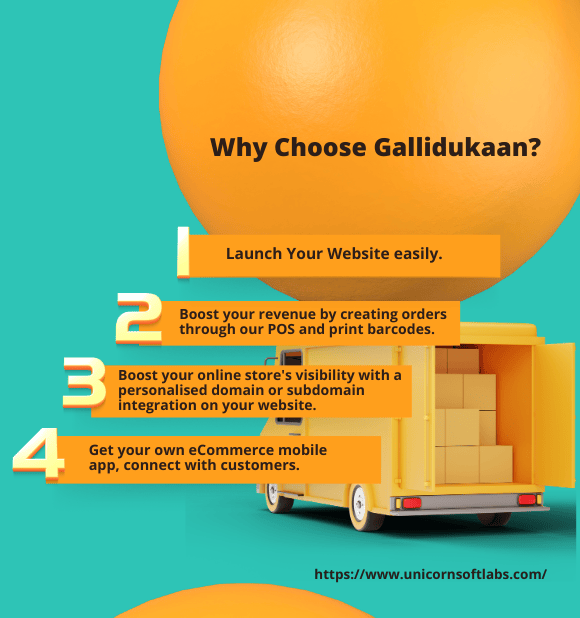 Unicorn Soft Labs The image is a diagram promoting Gallidukaan's services.