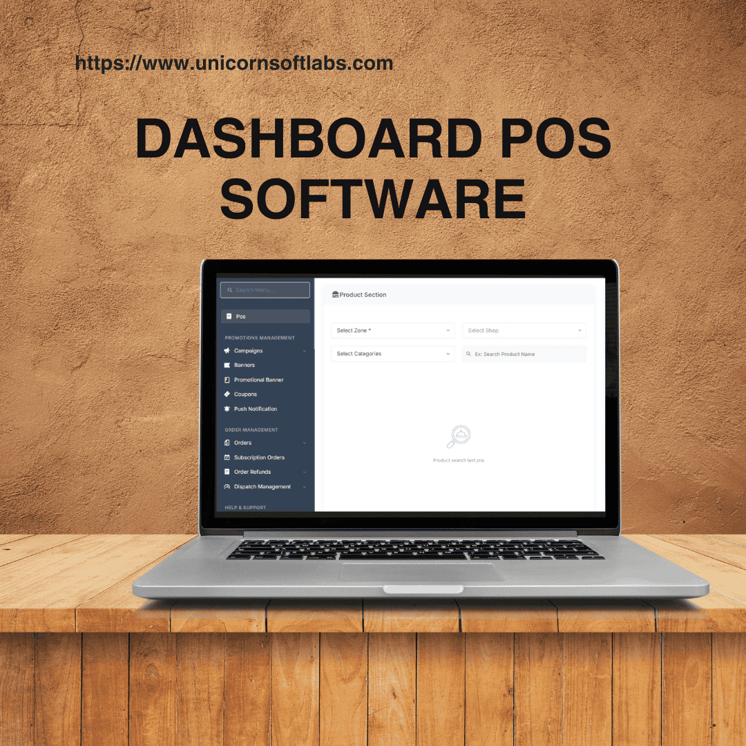 Unicorn Soft Labs a laptop with pos dashboard